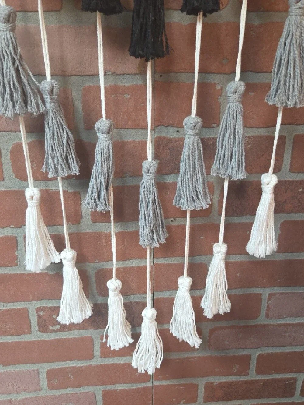 Boho Black, Gray & White Tassel Wall Hanging